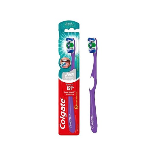 Colgate 360 Суперчистота всей полости рта многофункциональная антибактериальная зубная щетка, средней жесткости фиолетовая