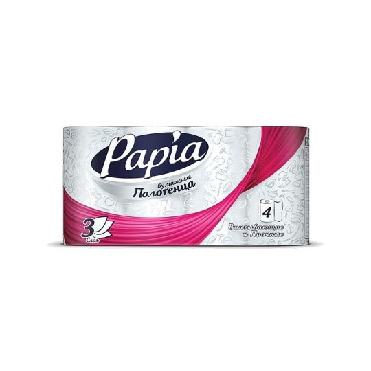 Бумажное полотенце  PAPIA 3 слоя 4 штуки