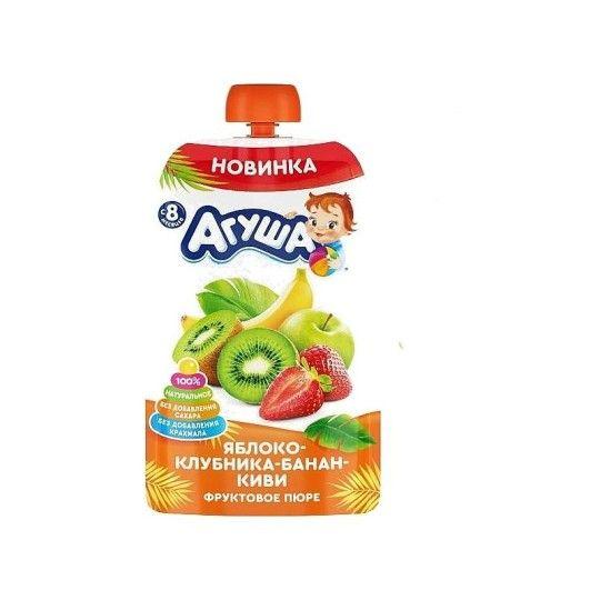 АГУША |Пюре фруктовое  Яблоко-Банан-Клубника-Киви 90г  с 8 месяцев