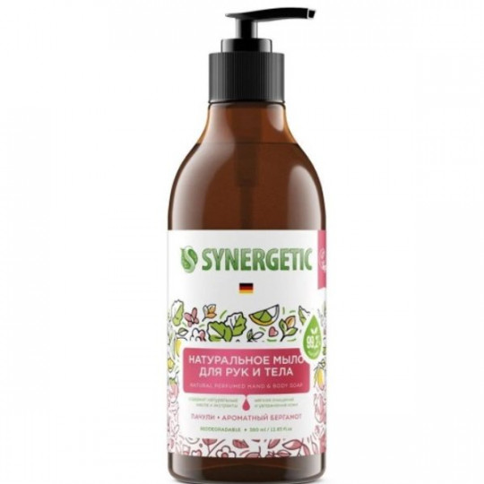 Synergetic|Натуральное мыло для рук и тела «Пачули и ароматный бергамот» 380мл