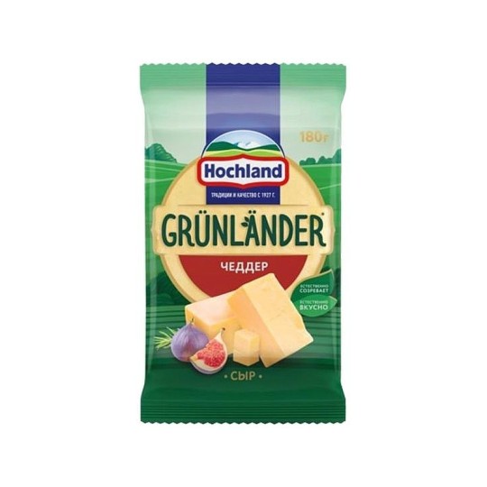 HOCHLAND | ПОЛУТВЕРДЫЙ СЫР GRÜNLÄNDER   "ЧЕДДЕР", 50% 180 ГР.