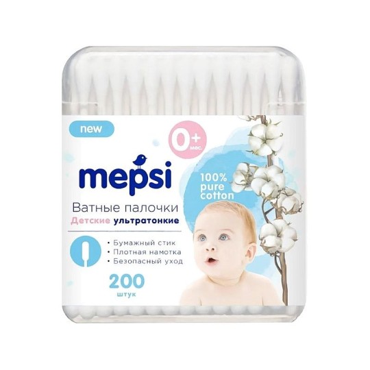 MEPSI ДЕТСКИЕ ВАТНЫЕ ПАЛОЧКИ УЛЬТРАТОНКИЕ 200ШТ