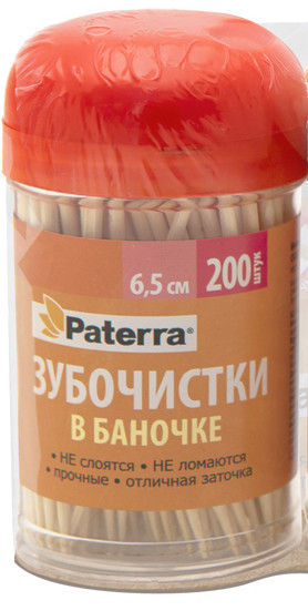 Зубочистки Paterra деревянные в баночке 200 шт