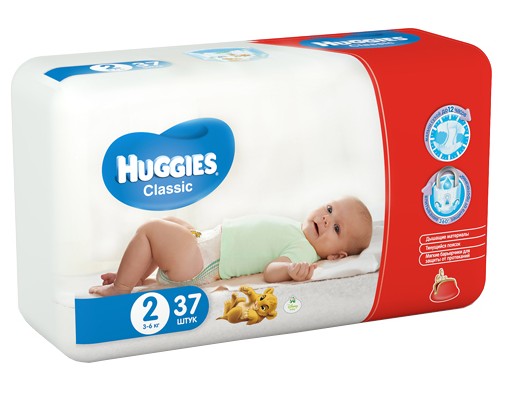Подгузники HUGGIES CLASSIC, размер 2, 37 штук