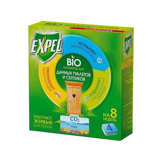 Биоактиватор для дачных туалетов и септиков Expel таблетки 4 шт