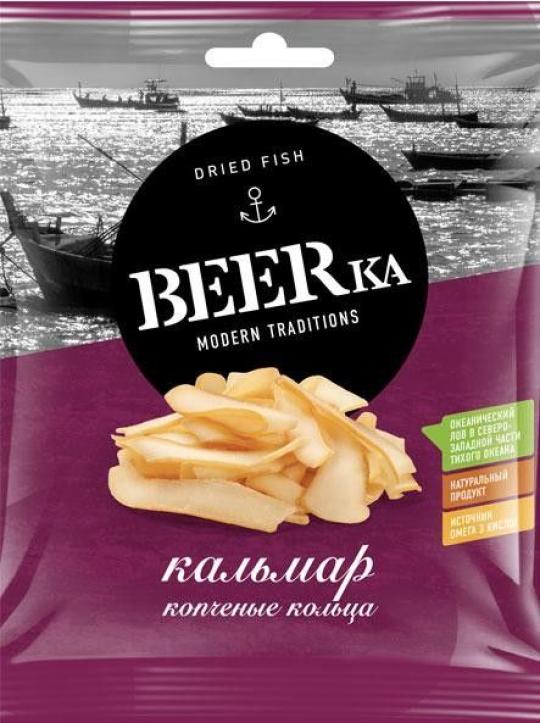 Кальмар Beerka сушеный кольца копченый 18 гр