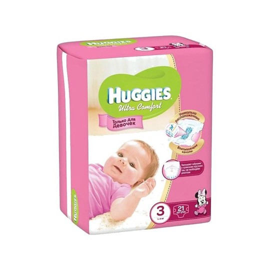 Подгузники Huggies Ultra Comfort для девочек, 4 (8-14 кг), 21 штука