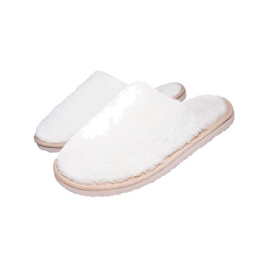 ТАПОЧКИ ДОМАШНИЕ НА ВЫРУБНОЙ ПОДОШВЕ ЖЕНСКИЕ ОТКРЫТЫЕ ТДЖ-23 СВЕТЛО-КОРИЧНЕВЫЕ/МЕХ БЕЛЫЙ 36-40