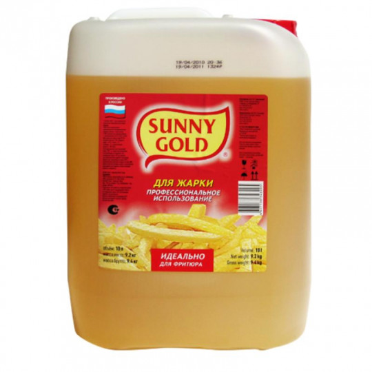 "Sunny Gold"  Масло растительное (жир) для жарки (Россия) 10 л канистра / Vegetable Oil for frying "Sunny Gold" 10 l pet can (Russia)