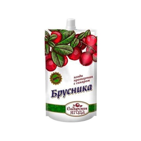 Брусника Сибирская ягода протертая с сахаром 280 г