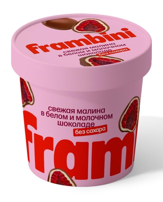 МАЛИНА FRAMBINI В БЕЛОМ И МОЛОЧН ШОКОЛАДЕ ЗАМОРОЖЕННАЯ 130ГР