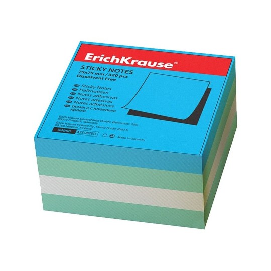 Блок бумаги Erich Krause с клеевым краем 75х75 мм Аква