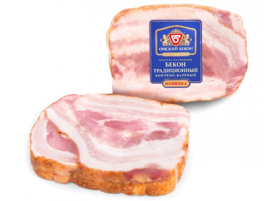 Бекон "Традиционный" варено-копченый "Омский бекон", 300 гр, вакуумная упаковка