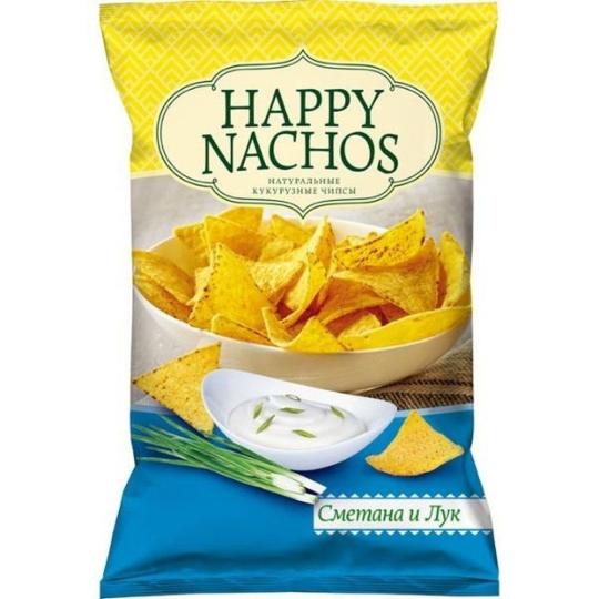 Чипсы "Happy Nachos", кукурузные, со вкусом сметаны и лука/ 75 гр