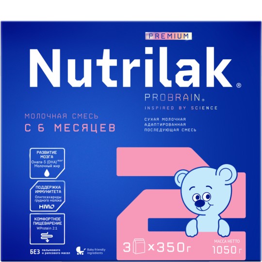 NUTRILAK PREMIUM Смесь ProBrain молочная адаптированная 2 последующая 6 месяцев+ 1050гр