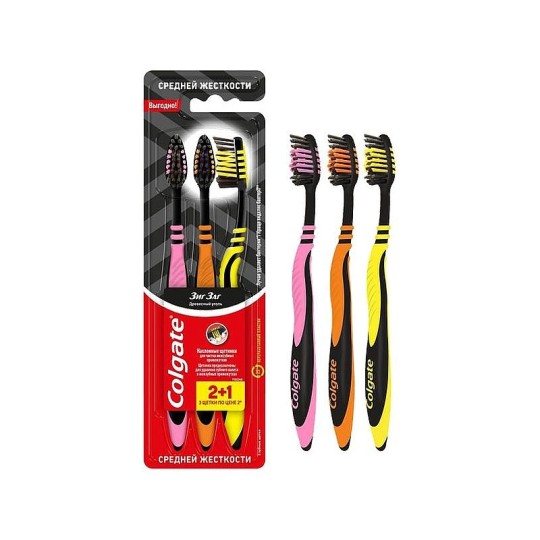 Colgate Зиг Заг Древесный уголь 2+1 зубная щетка средней жесткости