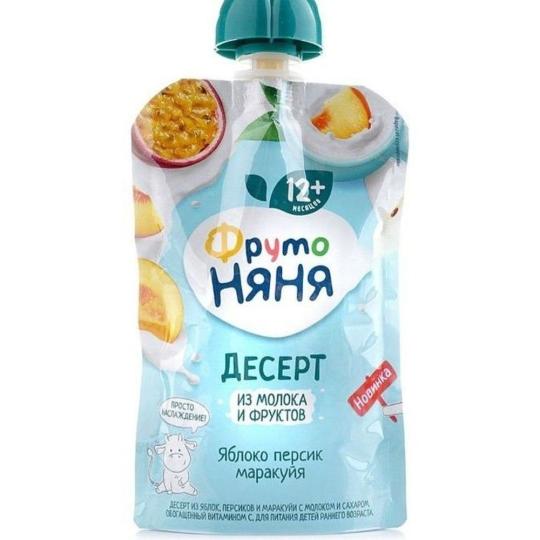 ДЕСЕРТ ФРУТО НЯНЯ ПЮРЕ ЯБЛОКО/ПЕРСИК/МАРАКУЙЯ С МОЛОКОМ 90ГР