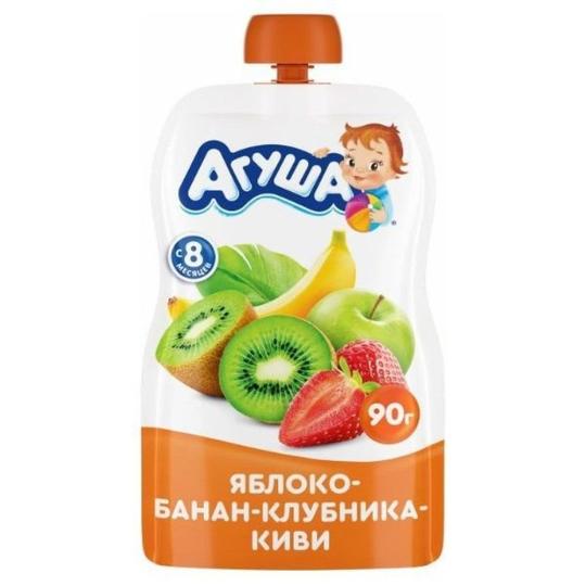 АГУША |Пюре фруктовое  Яблоко-Банан-Клубника-Киви 90г  с 8 месяцев