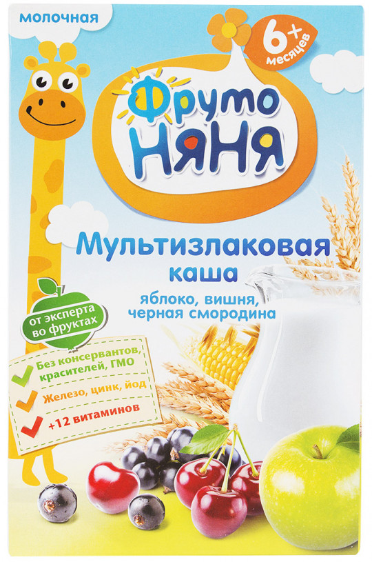 Каша детская ФрутоНяня мультизлаковая яблоко вишня черная смородина молочная 200 г