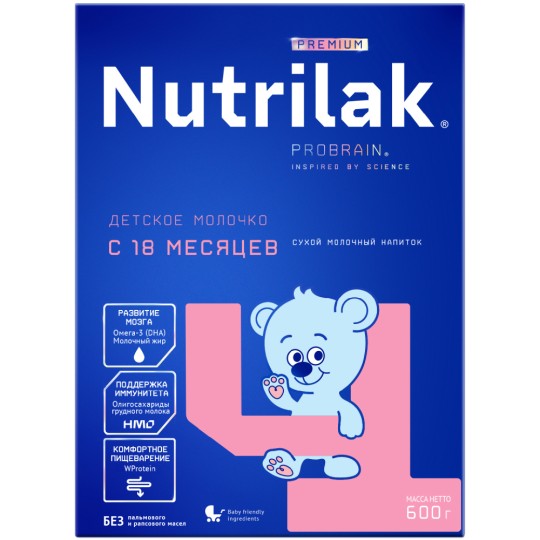 Nutrilak |Смесь детская молочная Нутрилак Премиум 4, с 18 мес., без пальмового масла, 600 г