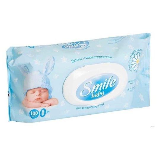  Салфетки влажные Smile Baby Экстракт ромашки и алоэ 100 штук