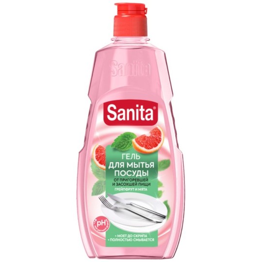ГЕЛЬ Д/ПОСУДЫ SANITA ОТ ЗАСОХШЕЙ ПИЩИ И ЖИРА ГРЕЙПФРУТ/МЯТА 450ГР