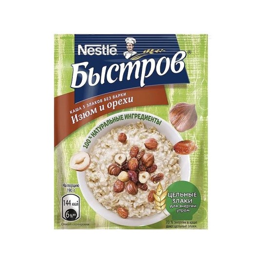 Каша овсяная Быстров 5 злаков изюм и орехи без варки 40 г