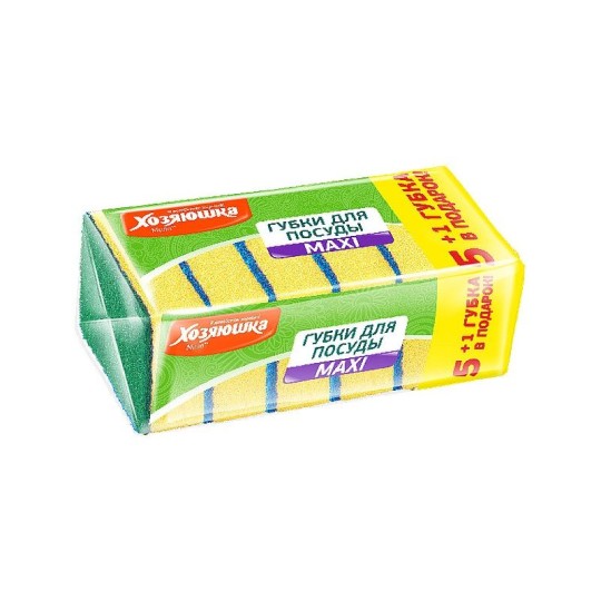 ГУБКА ДЛЯ ПОСУДЫ ХОЗЯЮШКА МИЛА MAXI 5+1 ГУБКА В ПОДАРОК
