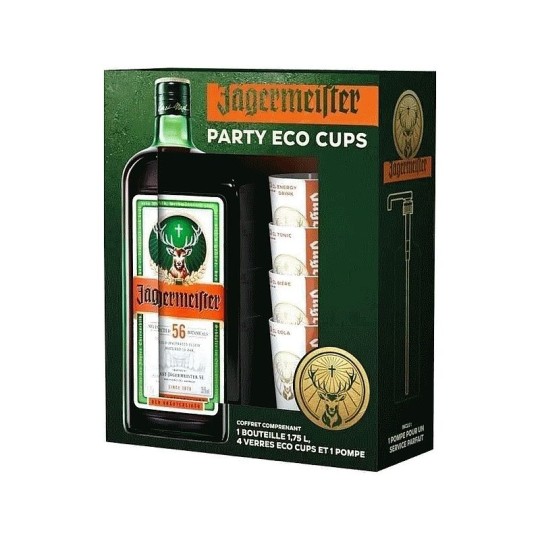 Ликер Jagermeister 35% 1 Л  Подар.Упак. 4 Металических Шота.