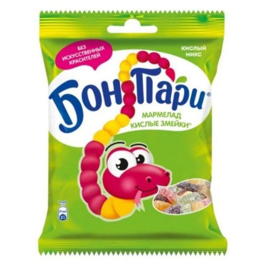 БОН ПАРИ®. КИСЛЫЕ ЗМЕЙКИ. МАРМЕЛАД ЖЕВАТЕЛЬНЫЙ ФИГУРНЫЙ СО ВКУСОМ ФРУКТОВ. 120г