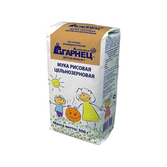 Мука рисовая цельнозерновая Гарнец, 500 гр.