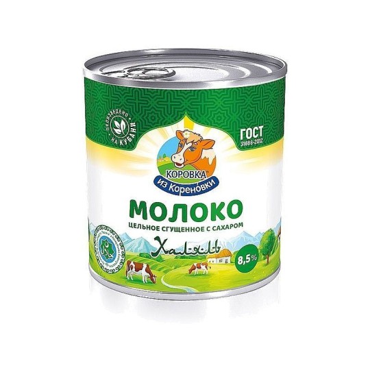 МОЛОКО КОРОВКА ИЗ КАРЕНОВКИ ХАЛЯЛ ЦЕЛЬНОЕ С САХАРОМ 8,5% 360 Г